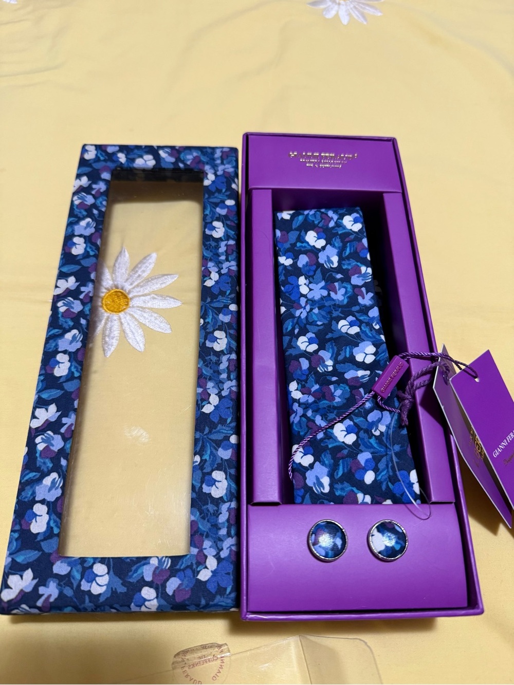Floral Blue Tie and Cufflinks Set